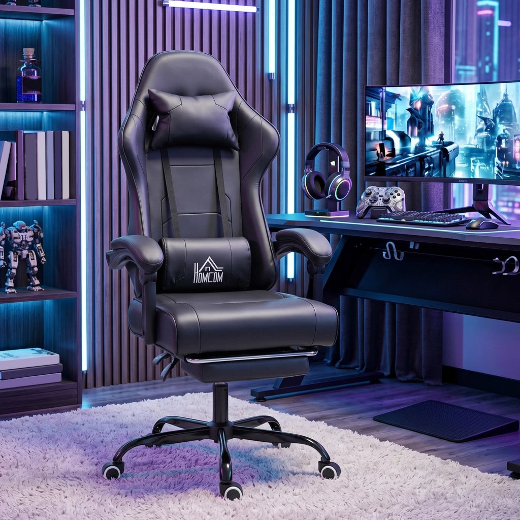 Poltrona da gaming ergonomica con massaggio lombare, schienale reclinabile, altezza regolabile ¨C zephmum ¨C nero