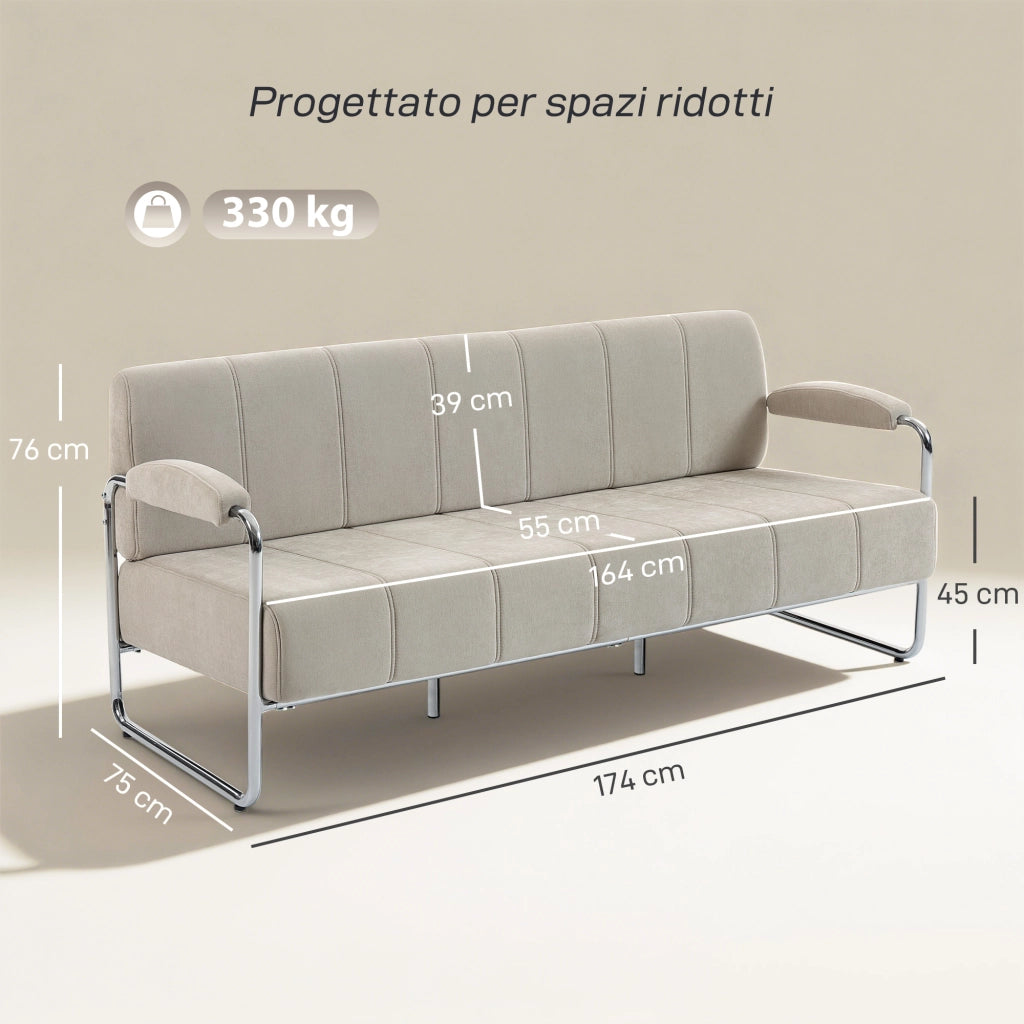 Divano 3 Posti Tessuto Beige ¨C Minimal ¨C 174x75x76 cm