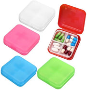 Portatile 4 Comparti - Borsa da Viaggio per Medicamenti - Organizzatore di Medicamenti Mini - Porta Medicamenti Compatta - Per Vitamine - Dimensioni 6x6x2 cm - Porta Medicamenti Portatile
