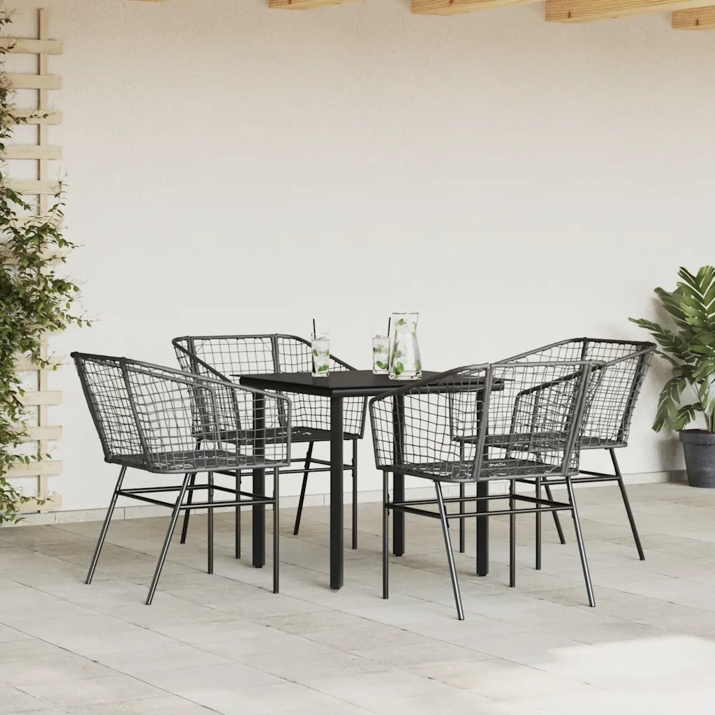 Set Mobili da Pranzo per Giardino 5 pz Nero Polyrattan Vetro 3334584