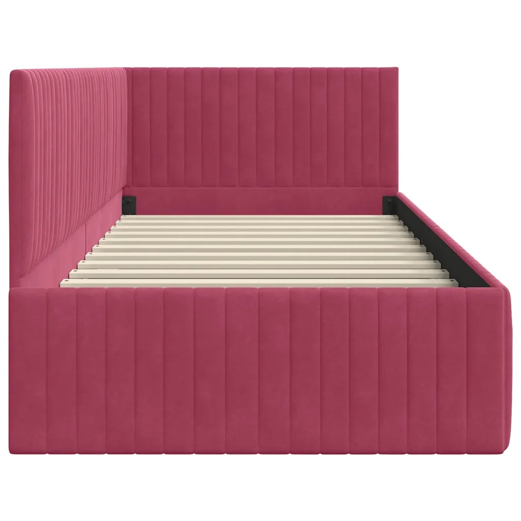 Cornice del letto ad angolo Rosso Vino 90 cm x 200 cm Velluto