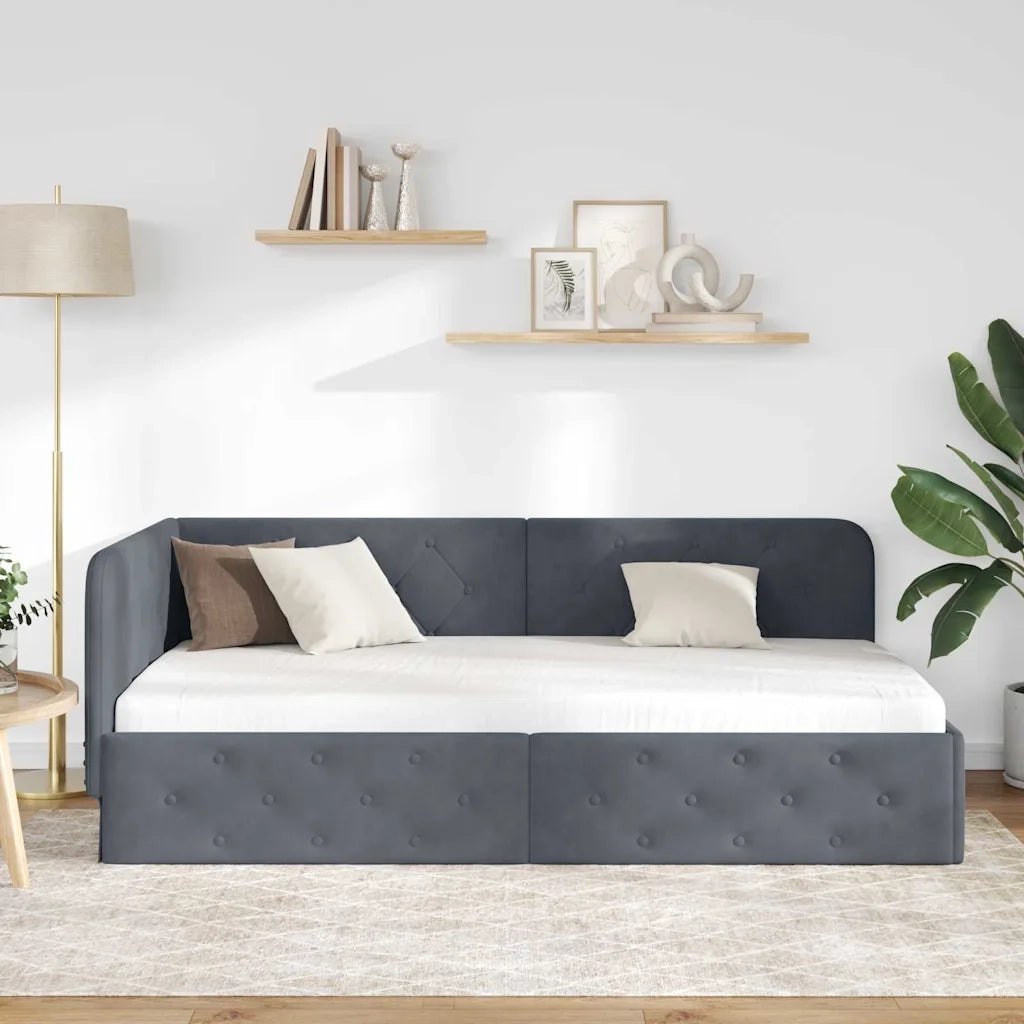 Cornice del letto ad angolo Grigio scuro 90 x 200 cm Velluto