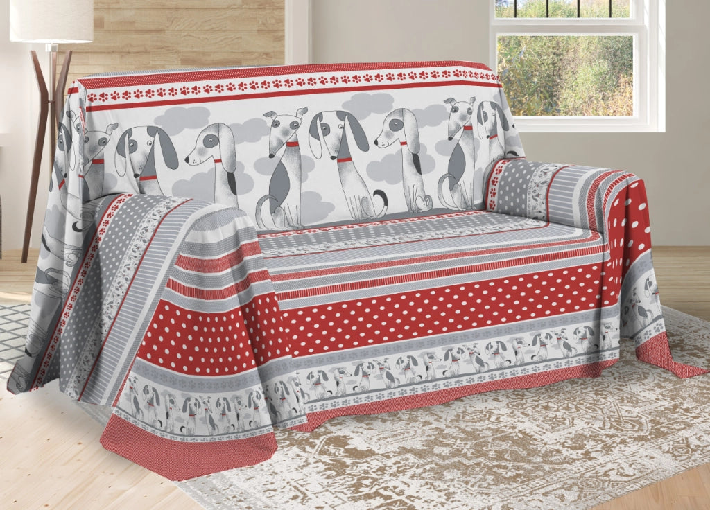 Telo Arredo Multiuso Linea Pensieri Delicati In Cotone Disegno Bau Bau - Matrimoniale - Rosso