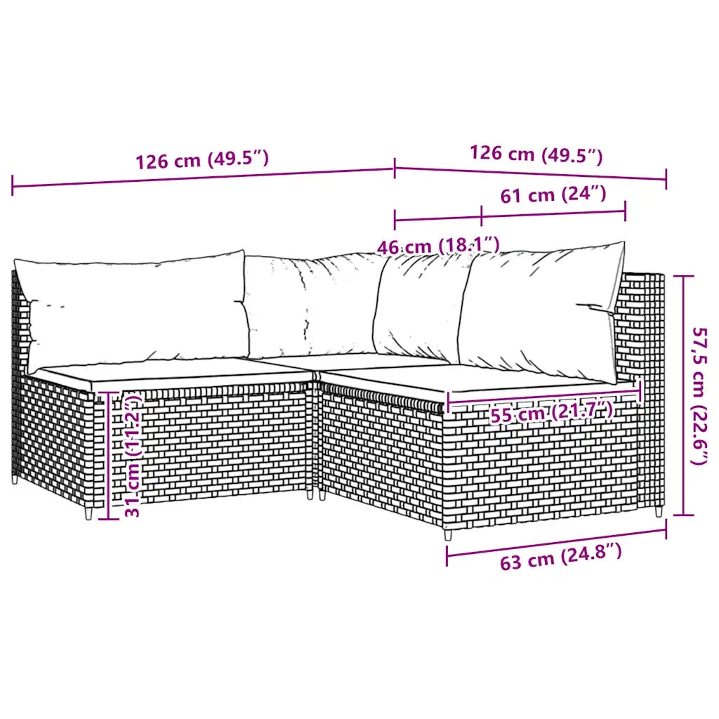 Set Mobili da Giardino 3 pz con Cuscini in Polyrattan Marrone 319812