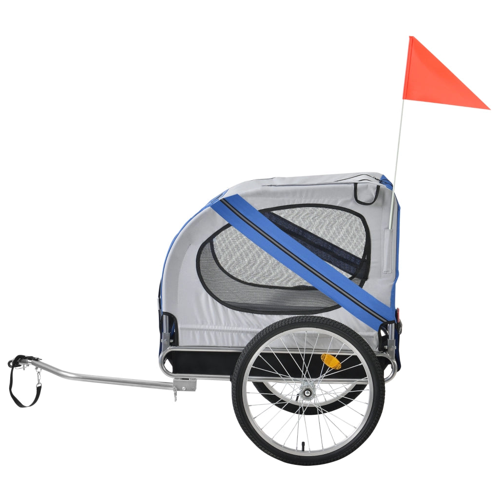 Rimorchio per Bicicletta per Trasporto Cani 138 x 71 x 90 cm Carrello per Trasporto Animali Domestici Carico Max.26 kg - Blu-Griggio-Nero