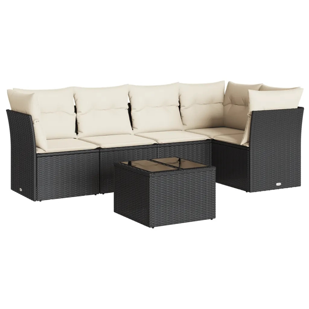 Set Divano da Giardino 6 pz con Cuscini Nero in Polyrattan