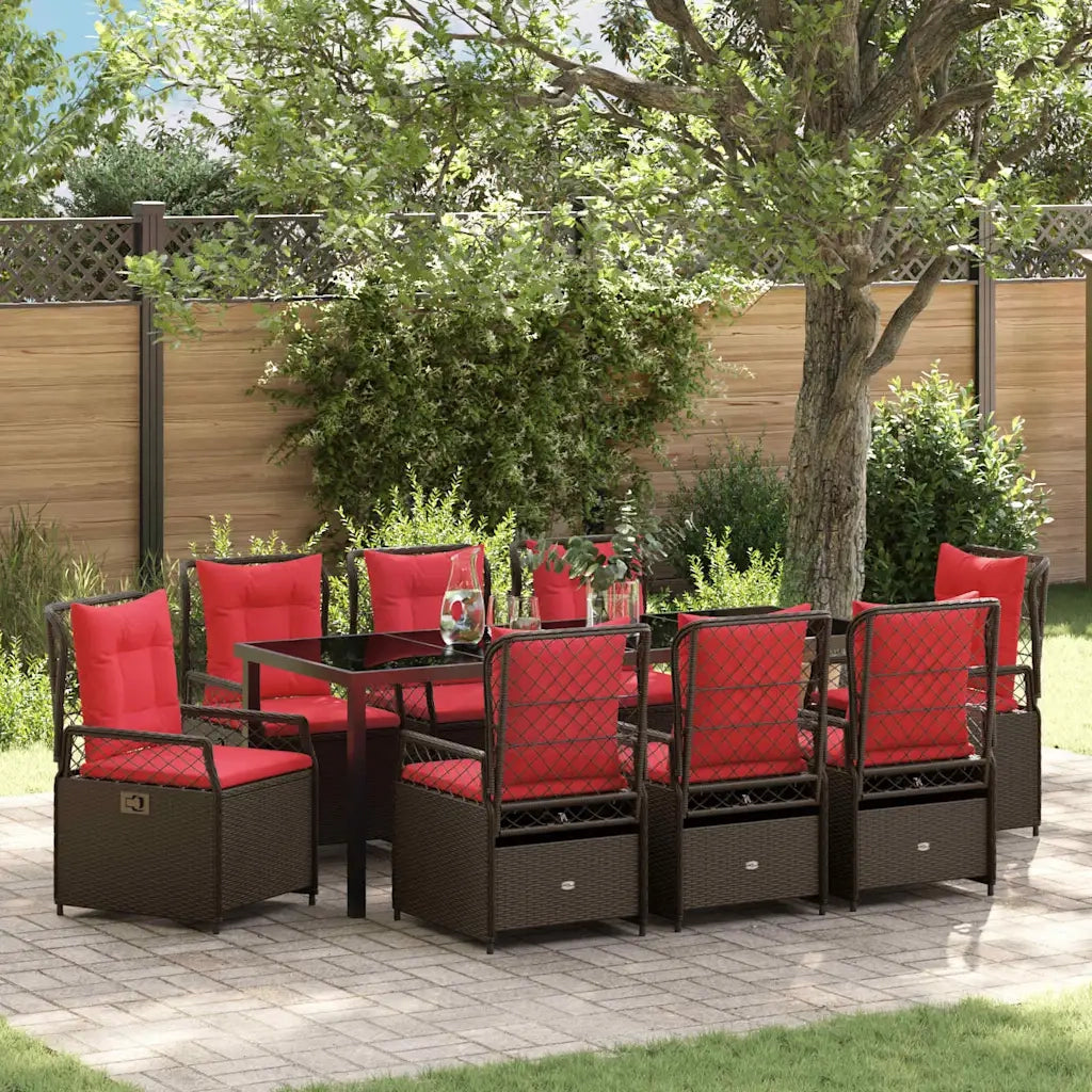 Set da Pranzo per Giardino 9 pcs Marrone polyrattan 3381050