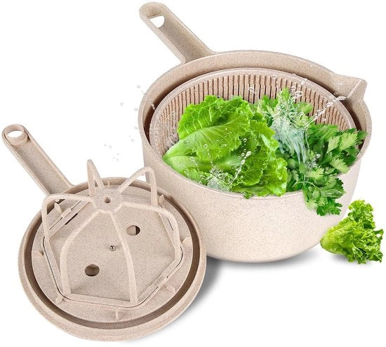 Spremutrice di Insalata Multifunzionale - Asciugatrice di Verdure e Frutta - Resistente al Lavastoviglie - Facile da Pulire - Materiale in Plastica Beige - Centrifuga per Insalate