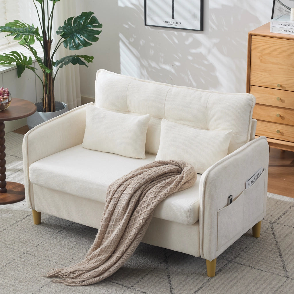 DIVANO 2 posti 127 cm Chenille Beige struttura in legno