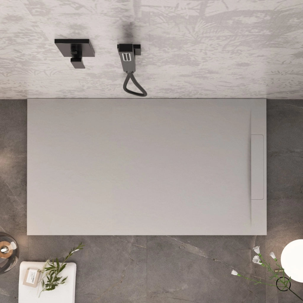 Piatto doccia in marmoresina grigio chiaro effetto pietra cemento vincent, misura 70x110