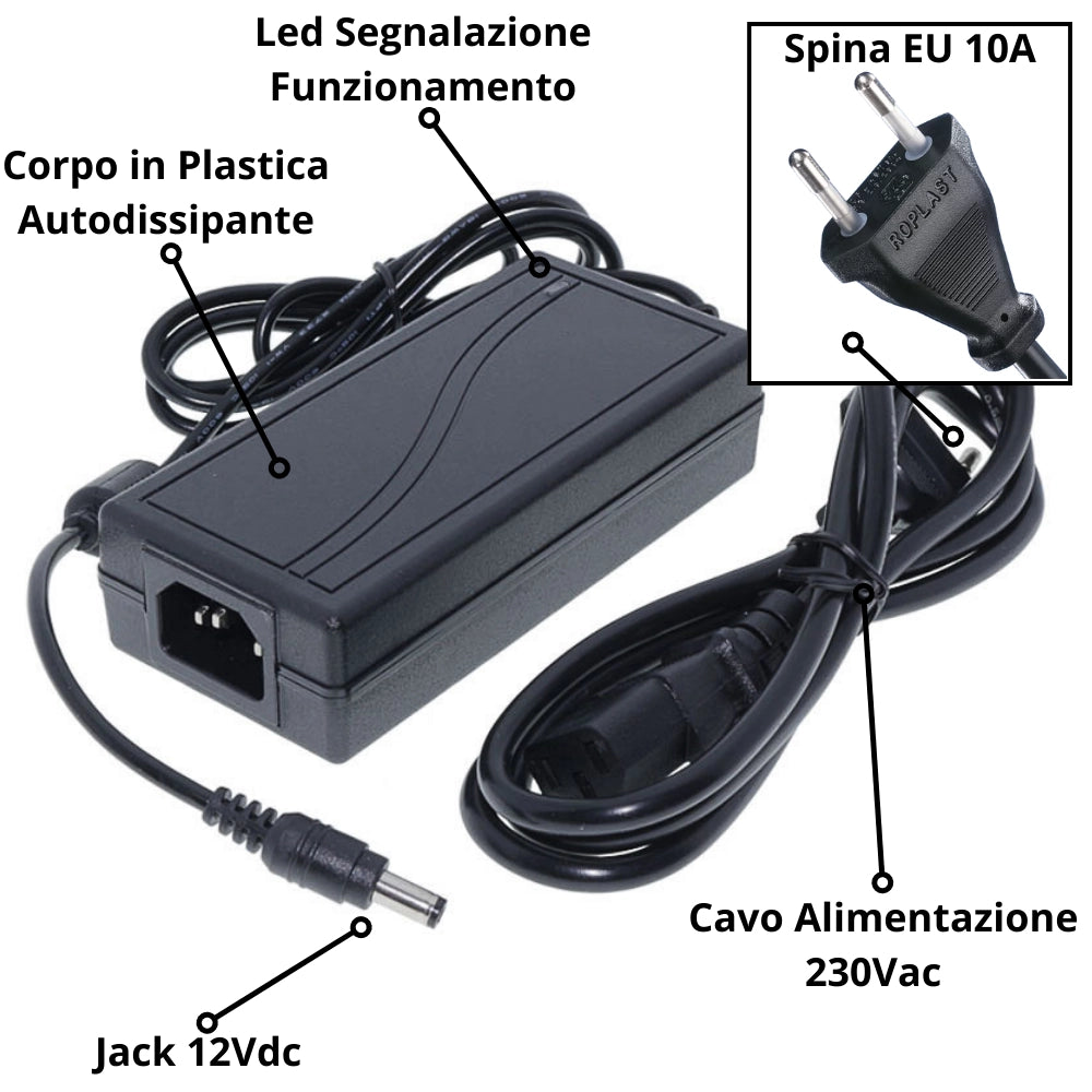 Alimentatore 60w 12v 5a per strisce led ip20 interno