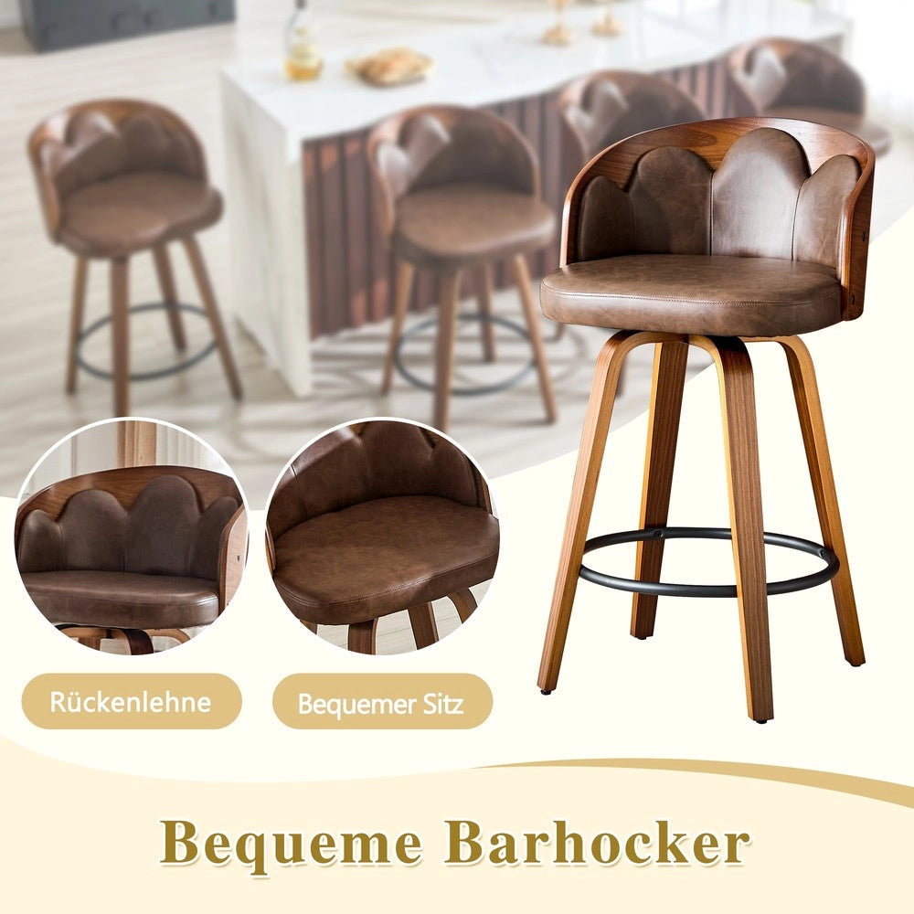 Set 2 Sgabelli da Bar con Schienale Floreale ¨C MINIMAL ¨C Legno Curvo, Ecopelle, Metallo, Moderno