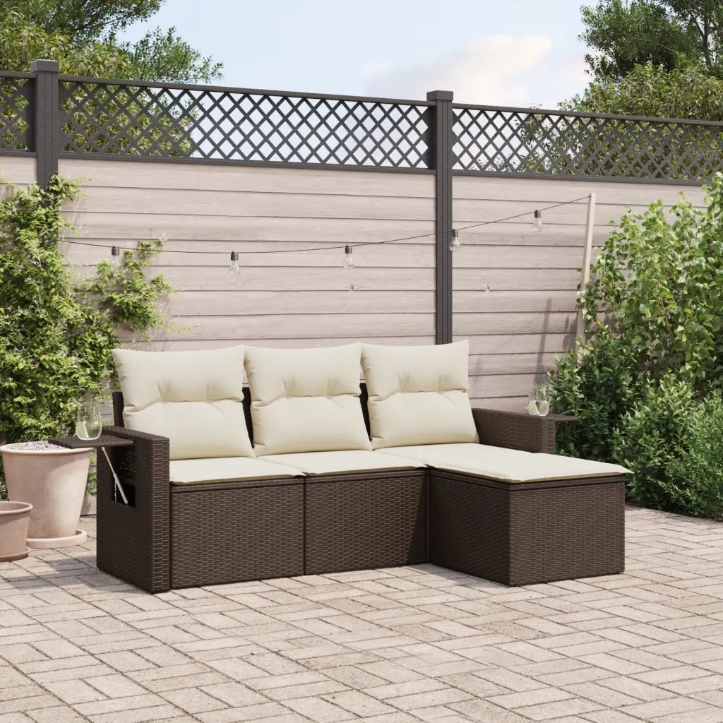 Set Divano da Giardino 4 pz | Set Salotto da Giardino con Cuscini Marrone in Polyrattan