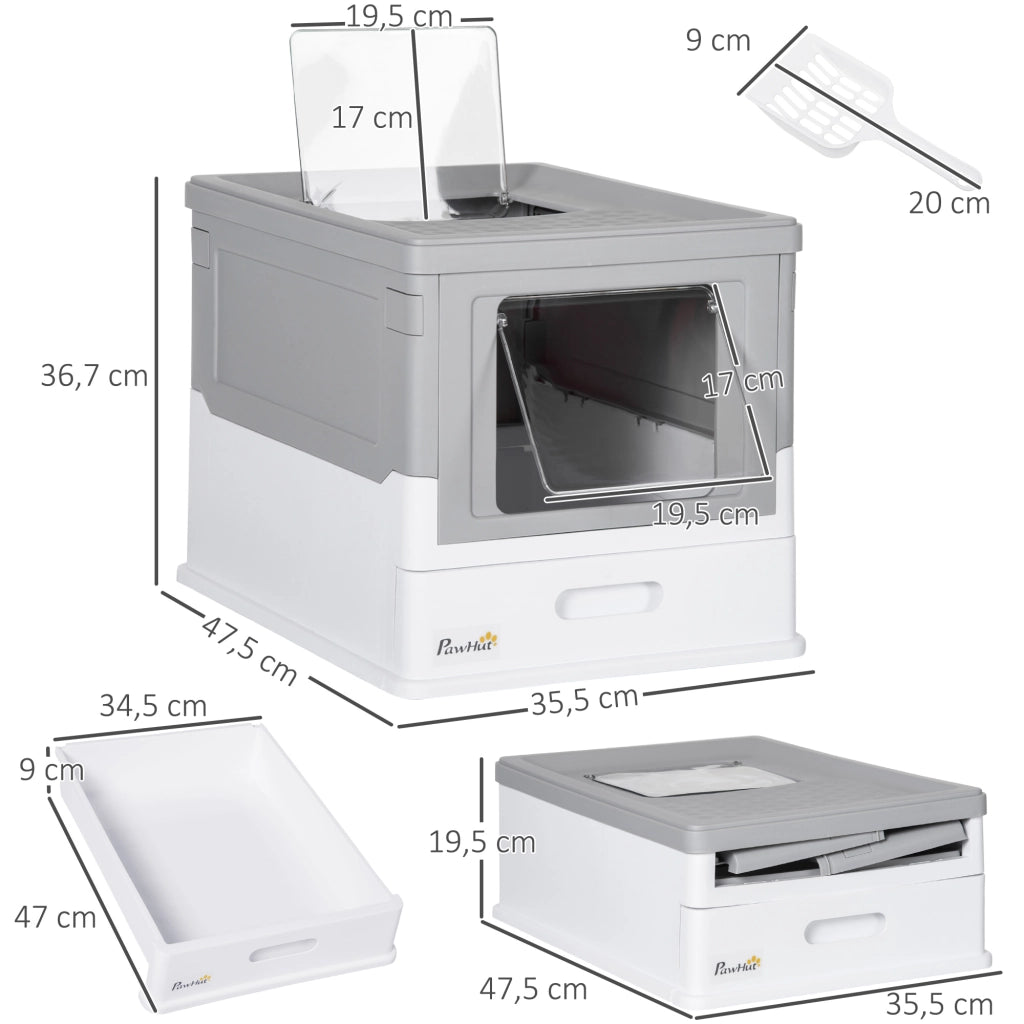 Casetta per Gatti con Pala ¨C Minimal ¨C 47,5x35,5x36,7 cm Grigio e Bianco