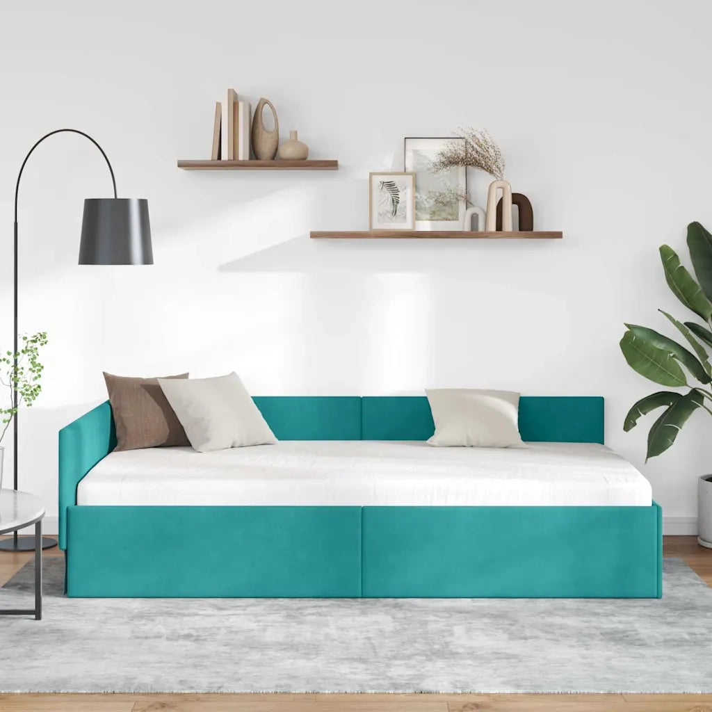 Cornice del letto ad angolo Turchese 100 cm x 200 cm Velluto 42016099