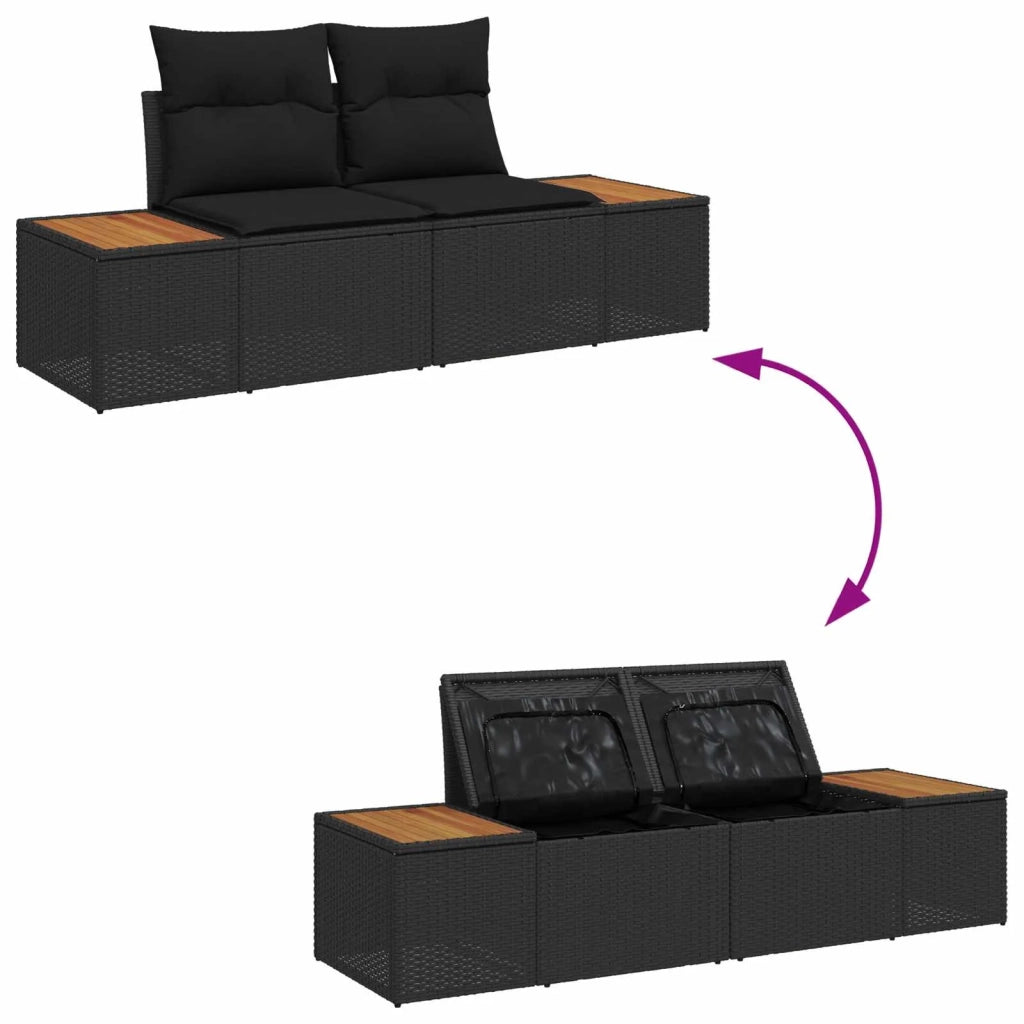 Set Divano da Giardino con cuscino 7 pcs Nero Poly Rattan 3360972