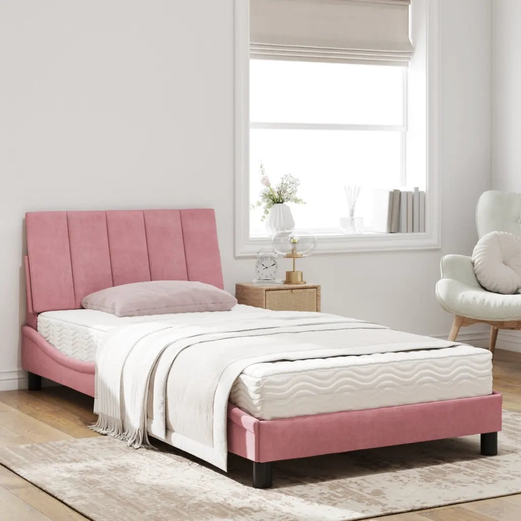 Letto con Materasso Hanko Rosa 100x200 cm in Velluto 3208585