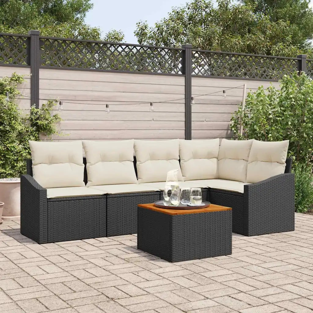 Set Divano da Giardino con cuscino 6 pcs Nero polyrattan