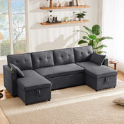 DIVANO LETTO U-form 270x130x86 cm Grigio in tessuto cotone e lino