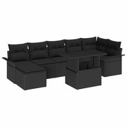Set Divano da Giardino con cuscino 8 pcs Nero Poly Rattan