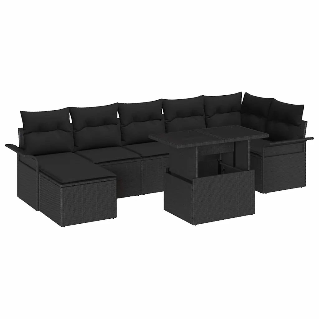 Set Divano da Giardino con cuscino 8 pcs Nero Poly Rattan