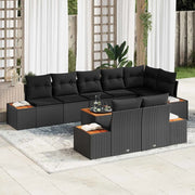 Set Divano da Giardino con cuscino 8 pcs Nero Polyrattan