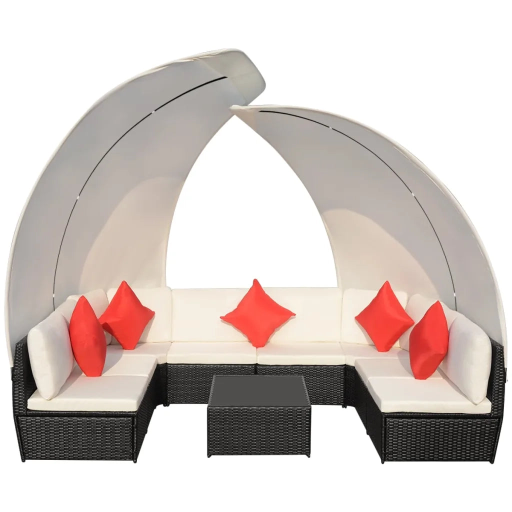 Set Divani da Giardino 9 pz con Tettuccio in Polyrattan Nero