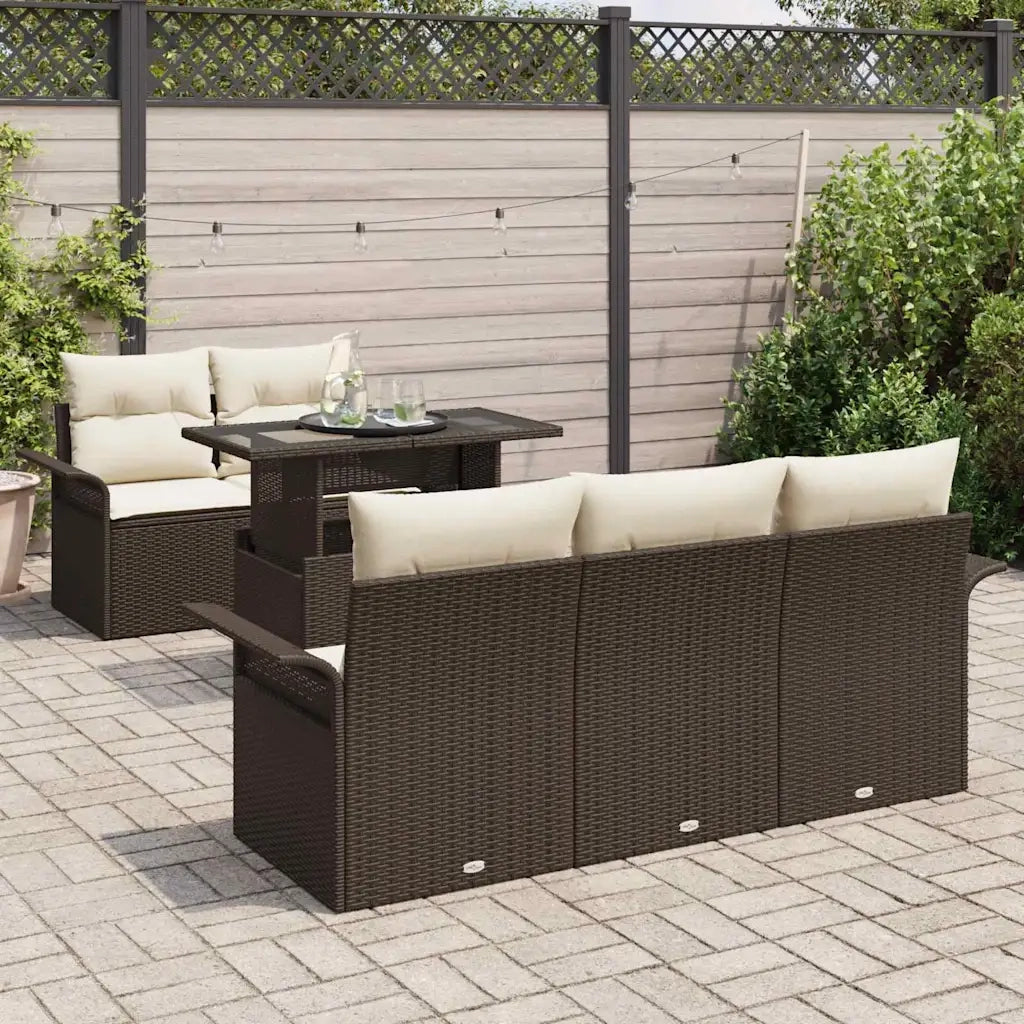 Set Divano da Giardino con cuscino 6 pcs Marrone polyrattan