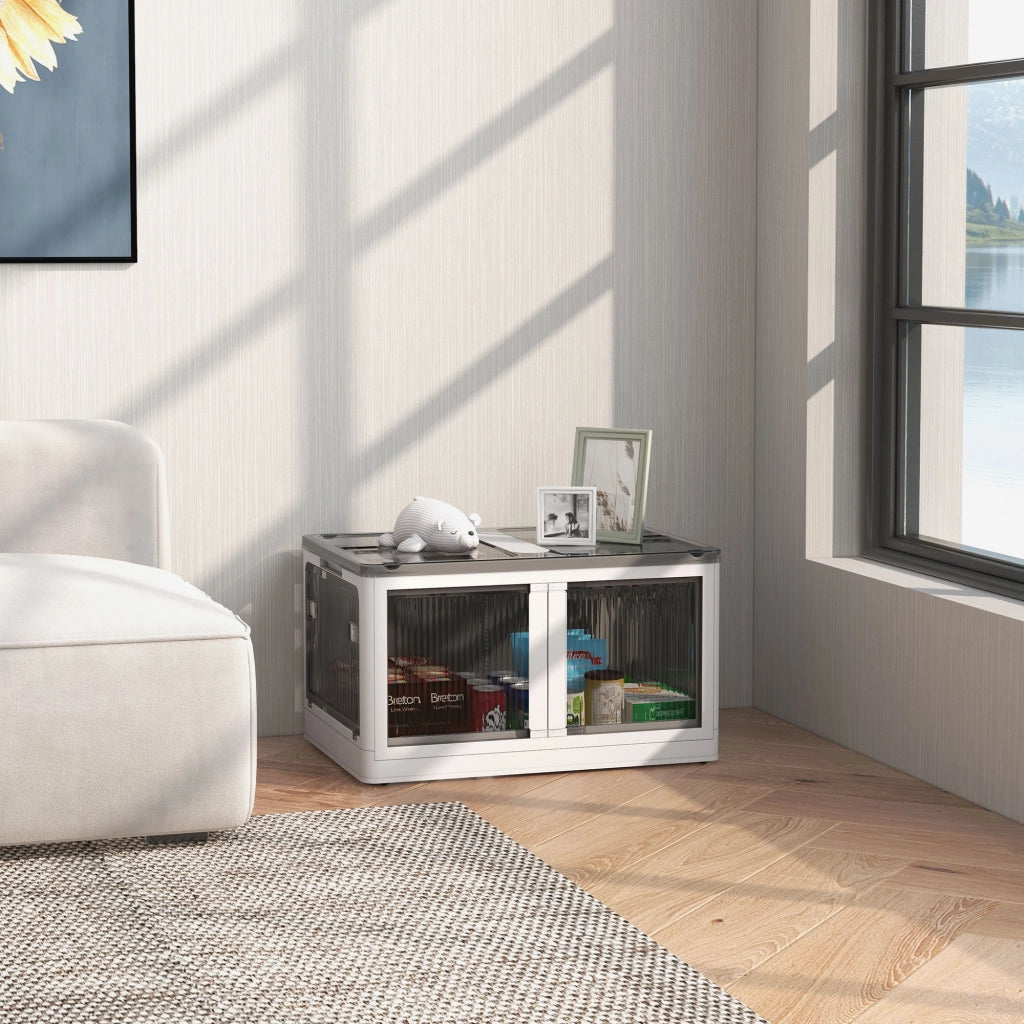 Cassa di Stoccaggio Impilabile 69L con Coperchio e Ruote ¨C Minimal ¨C 60x42x34 cm Bianco