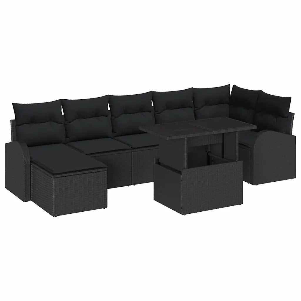 Set Divano da Giardino con cuscino 8 pcs Nero Poly Rattan 3357426