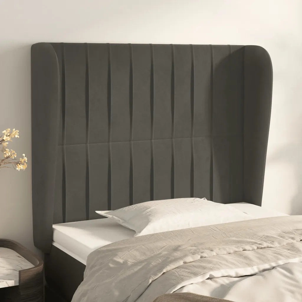 Testiera | Testata ad Orecchio Grigio Scuro 93x23x118/128 cm in Velluto