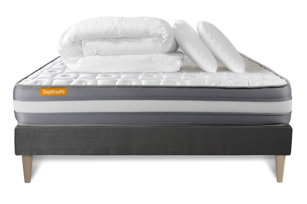 Pacchetto letto completo - Materasso 140x200cm + Box spring con doghe (kit) + 2 cuscini + Piumino - Memo Plus