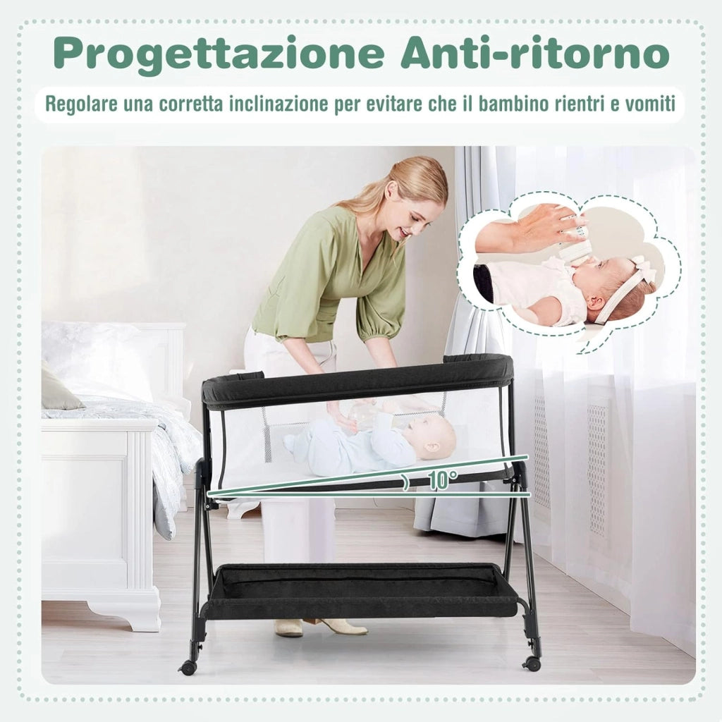 Lettino per Neonati, Culla Portatile Pieghevole con Ripiano Portaoggetti, 7 Altezze Regolabili, Materasso e Borsa per Trasporto (Grigio Scuro)