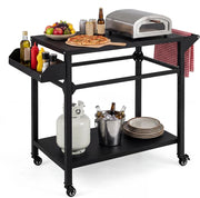 Carrello per Barbecue con 4 Ruote, Carrello Cucina da Esterno per BBQ in Metallo con Portaspezie, Portasciugamani e Ripiano Portaoggetti Inferiore, per Giardino e Terrazza, 100 x 80 x 45 cm