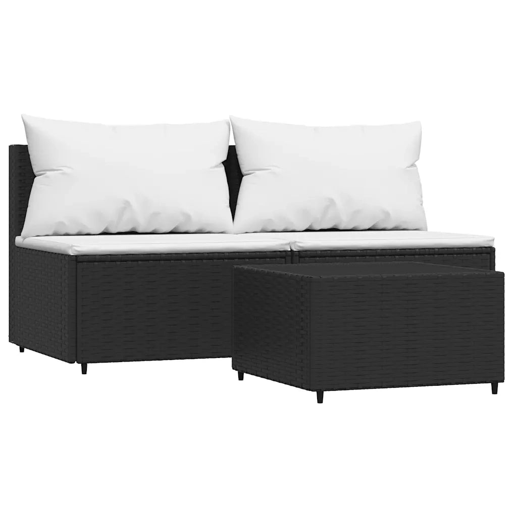 Set Divani da Giardino 3 pz con Cuscini Nero in Polyrattan 319739