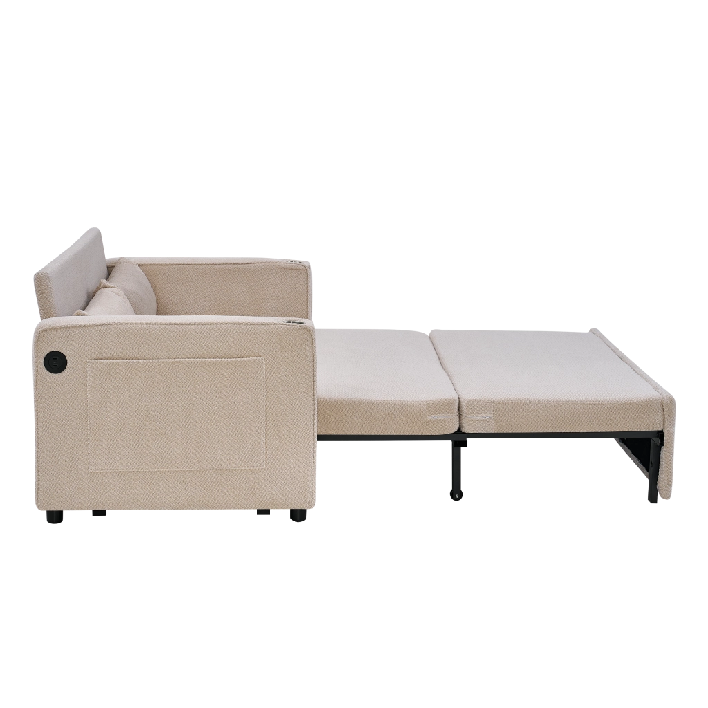 Divano Letto 2 Posti con USB ¨C Xylo ¨C Beige, Trasformabile