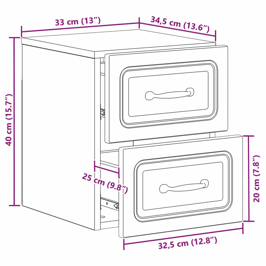 Set di 2 Comodini | Armadio da Notte | Mobiletto da notte a muro Nero 34,5 x 33 x 40 cm