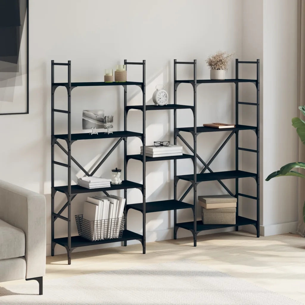 Libreria Nera 160x28,5x136,5 cm in Legno Multistrato 838873