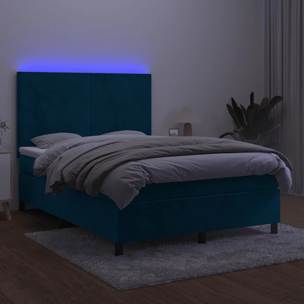 Letto a Molle con Materasso e LED Blu Scuro 140x190 cm 3136003