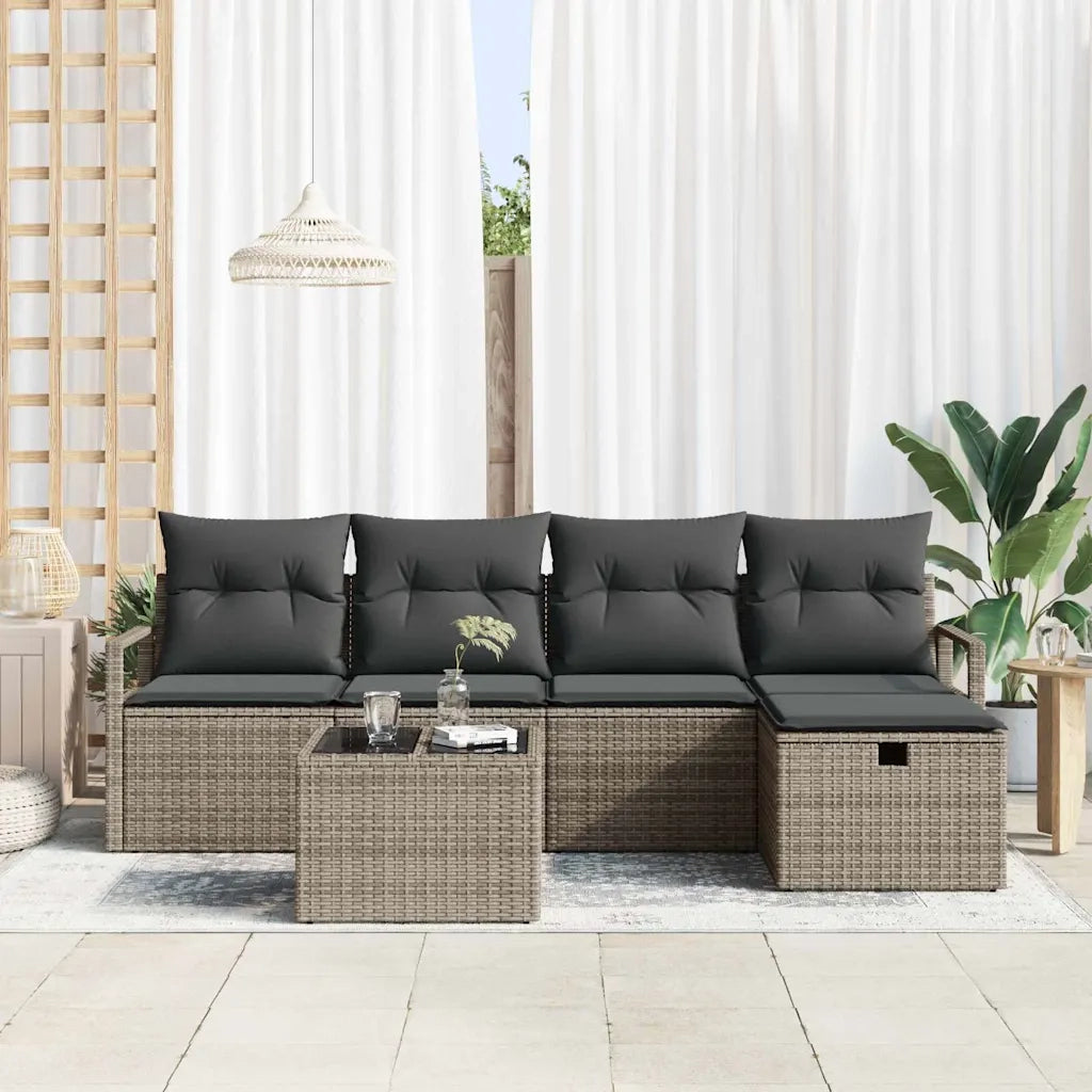 Set Divano da Giardino con cuscino 6 pcs Grigio Poly Rattan 3360500