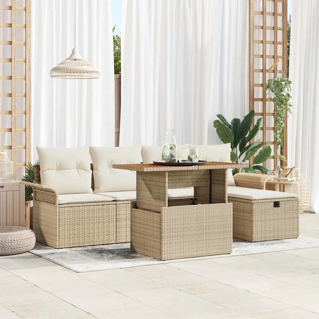 Set Divano da Giardino con cuscino 6 pcs Beige polyrattan 3359907