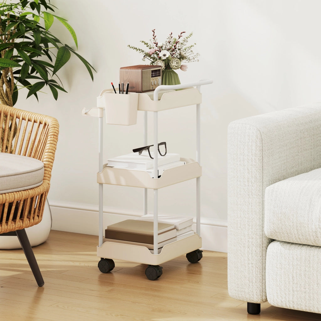 Carrello Ausiliario 3 Ripiani con Ruote ¨C Xylo ¨C Bianco con Cestini Estraibili
