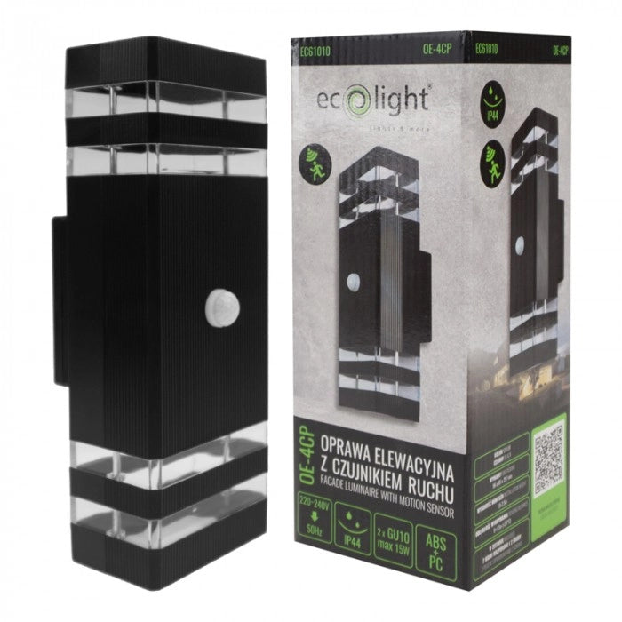 Applique esterna PIR nera 2xGU10 15W IP44 Ecolight