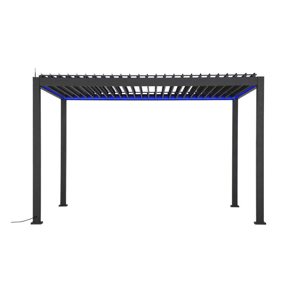 Pergola bioclimatica 3x4m motorizzata in alluminio led + 1 tenda 3m,