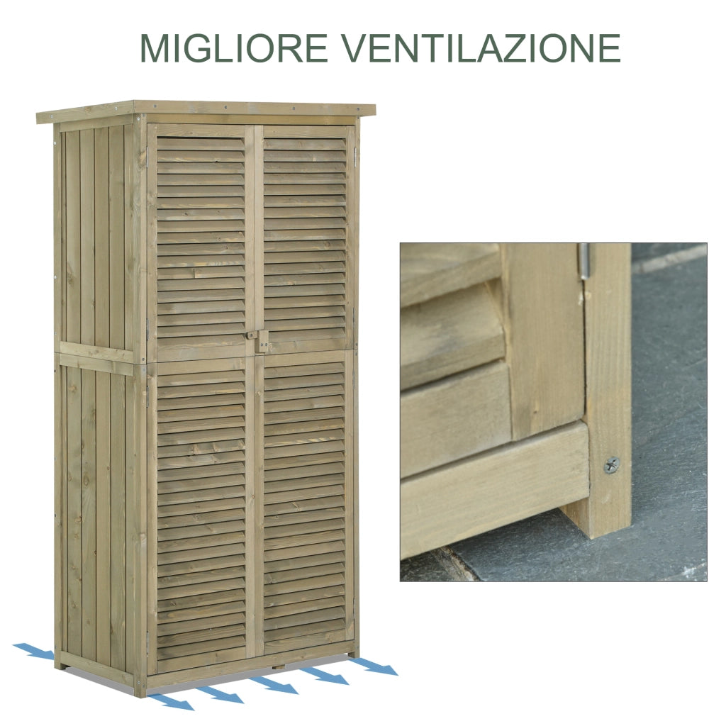 EasyComfort Casetta in Legno da Giardino con Tetto Impermeabile, Armadio da Esterno Porta Attrezzi da Giardino con 4 Scompartimenti, 87x46.5x160cm, Grigio