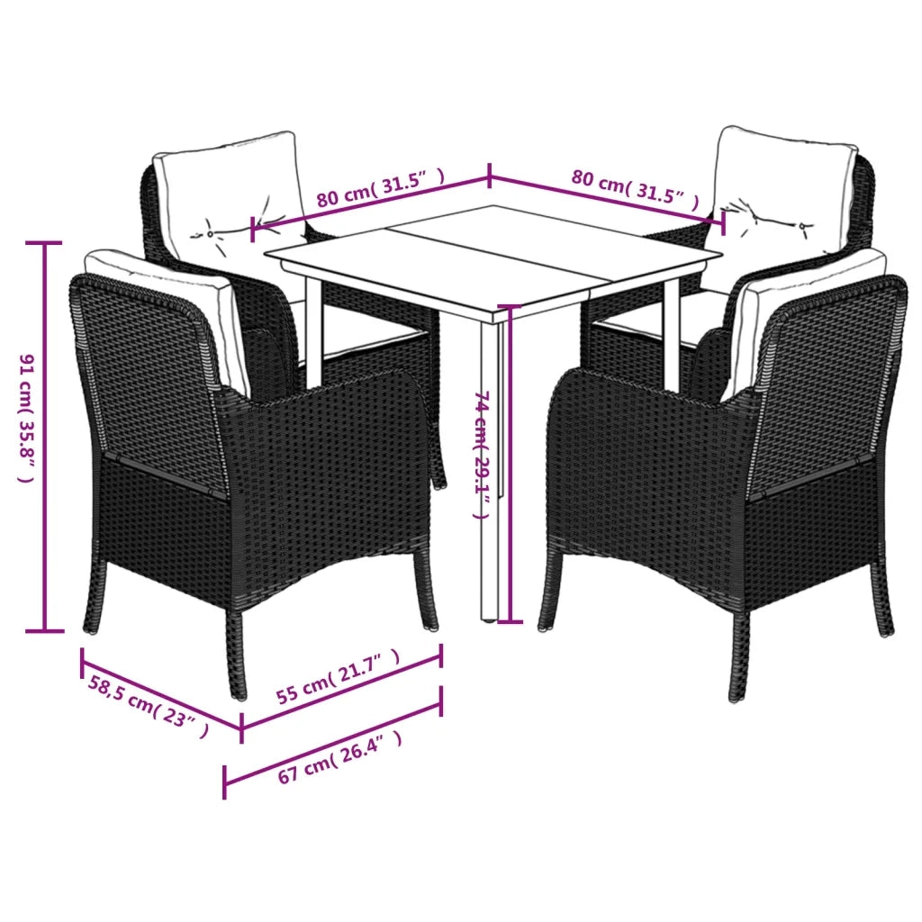 Set Pranzo da Giardino 5pz con Cuscini Grigio Chiaro Polyrattan 3211998