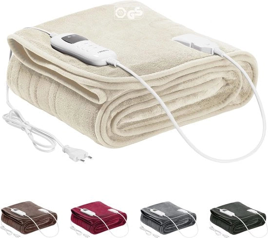 Deken elettrico 180x130 cm | Lavabile in lavatrice | Timer, Spegnimento automatico e funzione di pre-riscaldamento | 9 impostazioni di temperatura | Beige