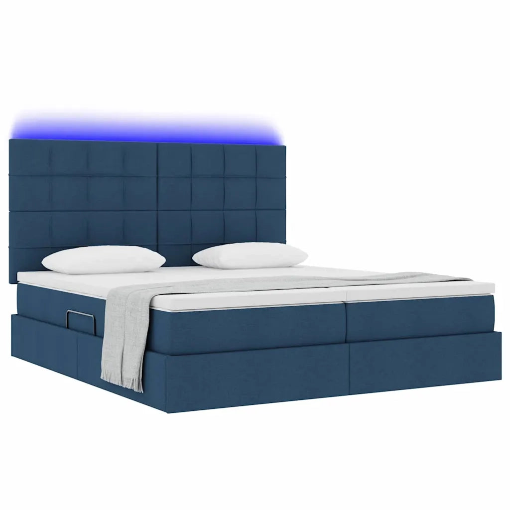 Letto con luci a strisce a LED Blu 180 x 200 cm Tessuto