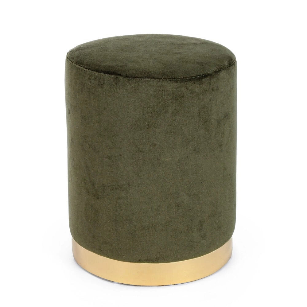 Pouf Rotondo in Velluto con Base in Acciaio Dorato - CLARK