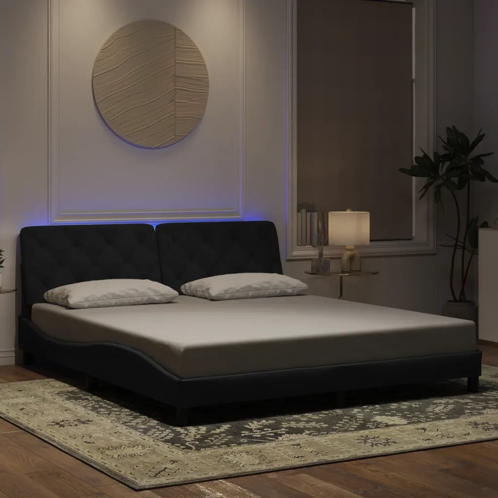 Giroletto con LED senza Materasso Nero 180x200 cm in Velluto 3213869